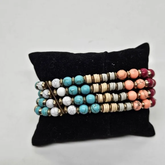 multicolor beaded layered stretch bracelet - Picture 2 of 3